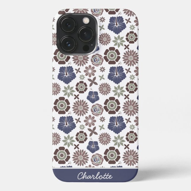 Doodle floral surface pattern personalized name iPhone case (Back)