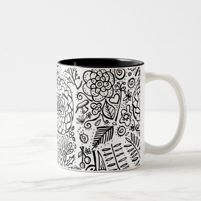 doodle floral Two-Tone coffee mug (Right)