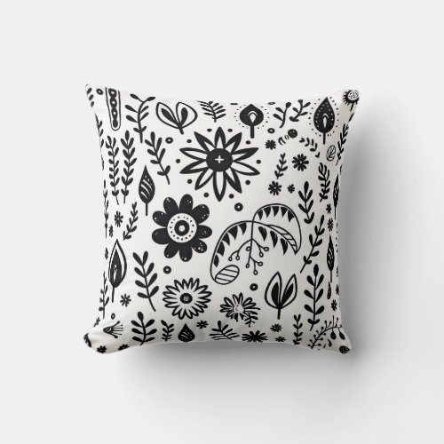  Doodle Flower Design Line Art    Throw Pillow