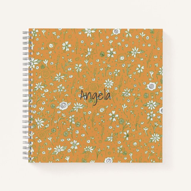 Doodle Flower Orange Notebook Customizable (Front)
