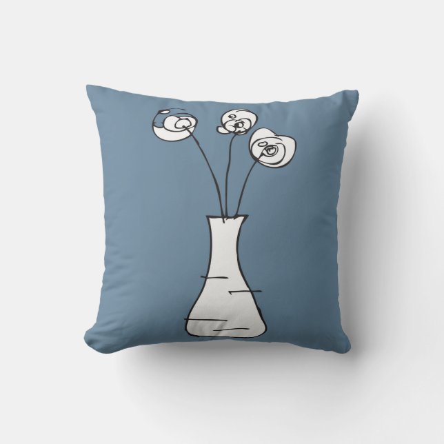 doodle flower vase throw pillow (Front)