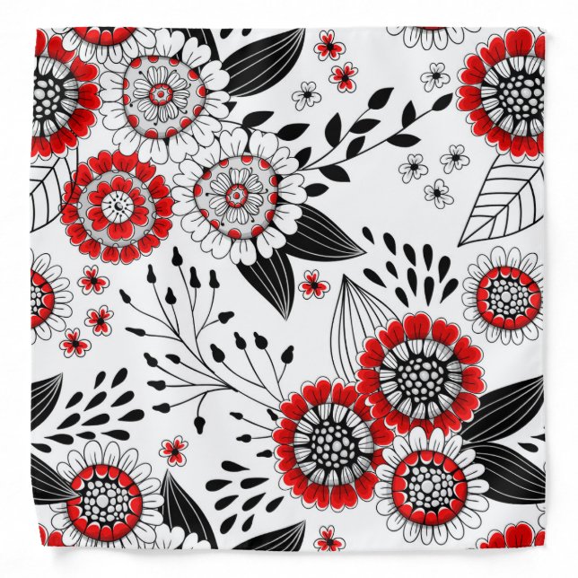 Doodle flowers and leaves in red and black bandana (Front)