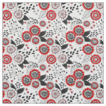 Doodle flowers and leaves in red and black fabric