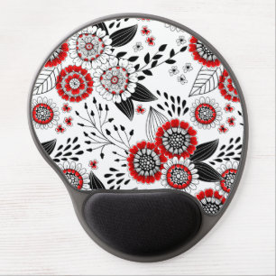 Doodle flowers and leaves in red and black gel mouse pad