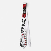 Doodle flowers and leaves in red and black