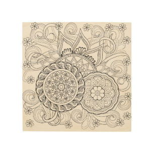Doodle Flowers And Mandalas 5 Wood Wall Art