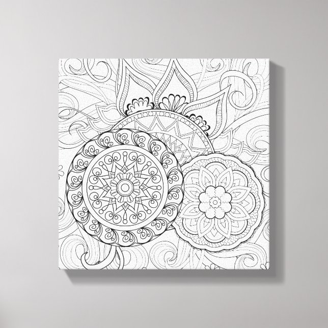 Doodle Flowers And Mandalas 6 Canvas Print (Front)