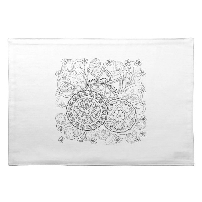 Doodle Flowers And Mandalas Cloth Placemat (Front)