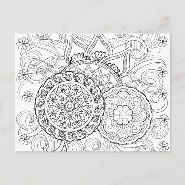 Doodle Flowers And Mandalas Postcard (Front)