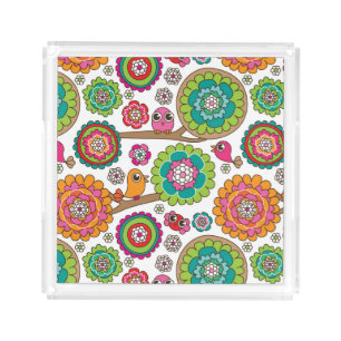 doodle flowers background pattern acrylic tray