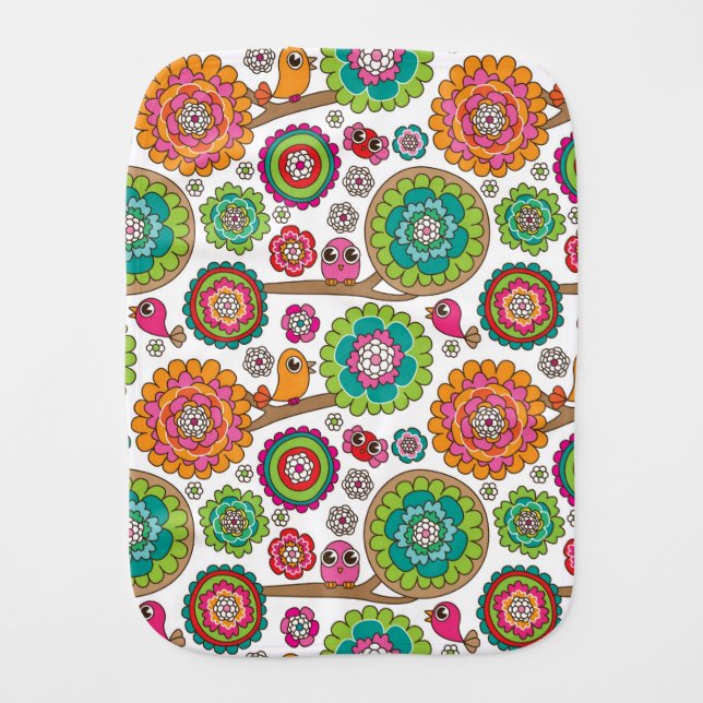 doodle flowers background pattern burp cloth (Front)