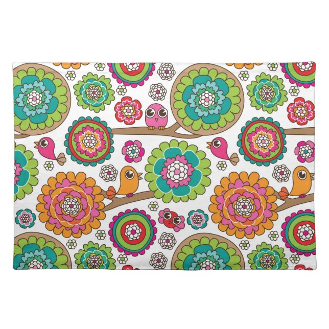 doodle flowers background pattern cloth placemat (Front)