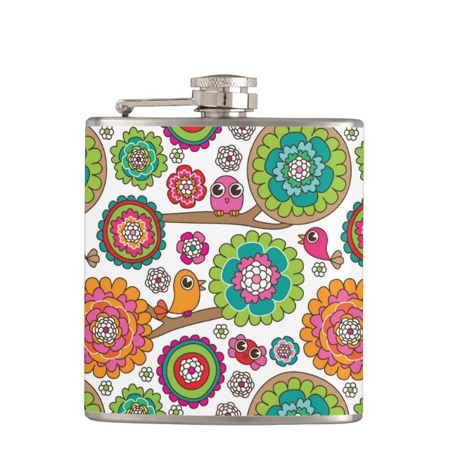 doodle flowers background pattern flask (Front)