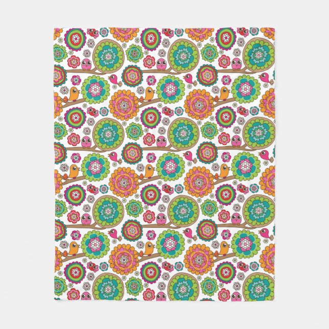 doodle flowers background pattern fleece blanket (Front)