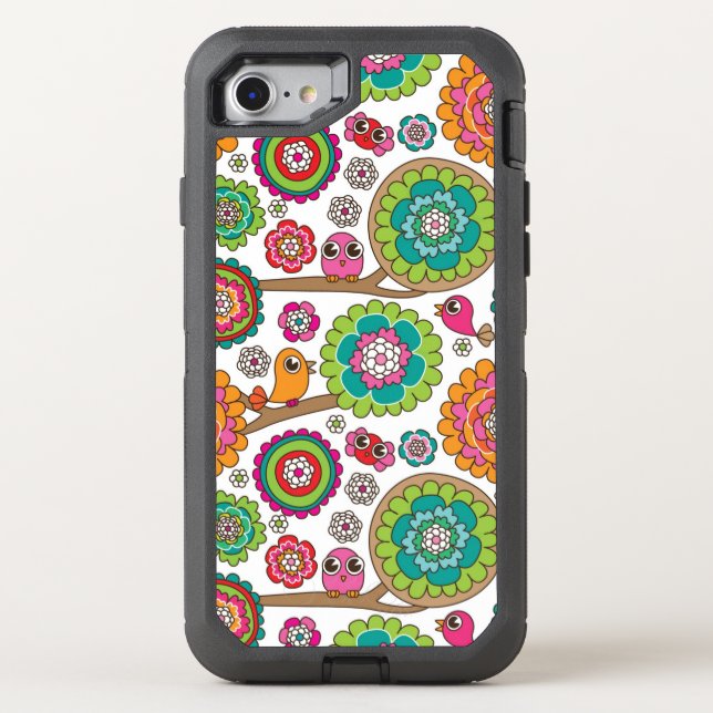 doodle flowers background pattern otterbox iPhone case (Back)