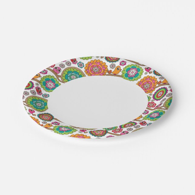 doodle flowers background pattern paper plates (Angled)