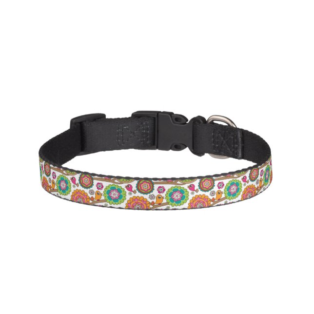 doodle flowers background pattern pet collar (Front)