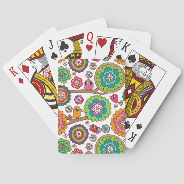 doodle flowers background pattern poker cards (Back)