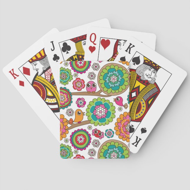 doodle flowers background pattern poker cards (Back)