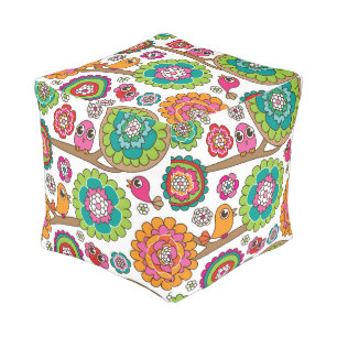 doodle flowers background pattern pouf