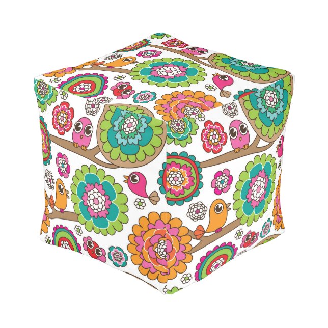 doodle flowers background pattern pouf (Angled Front)