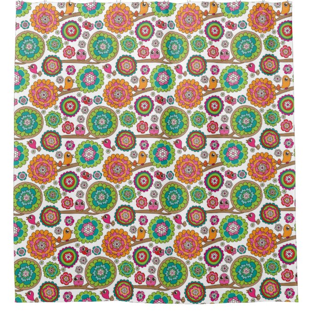doodle flowers background pattern shower curtain (Front)