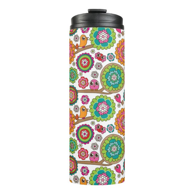 doodle flowers background pattern thermal tumbler (Front)