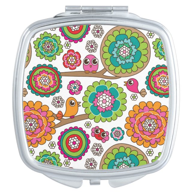 doodle flowers background pattern vanity mirror (Front)