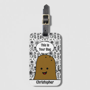 Doodle Flowers, Brown Potato, Your Bag, Custom Luggage Tag