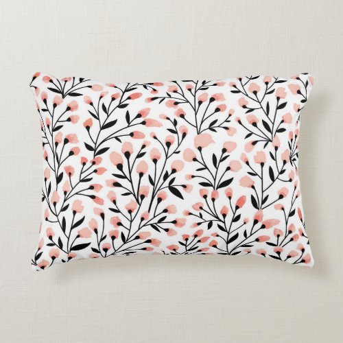 Doodle Flowers Coral Floral Seamless Accent Pillow