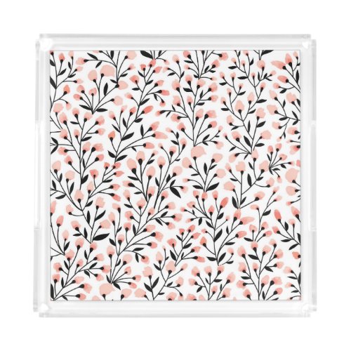 Doodle Flowers Coral Floral Seamless Acrylic Tray