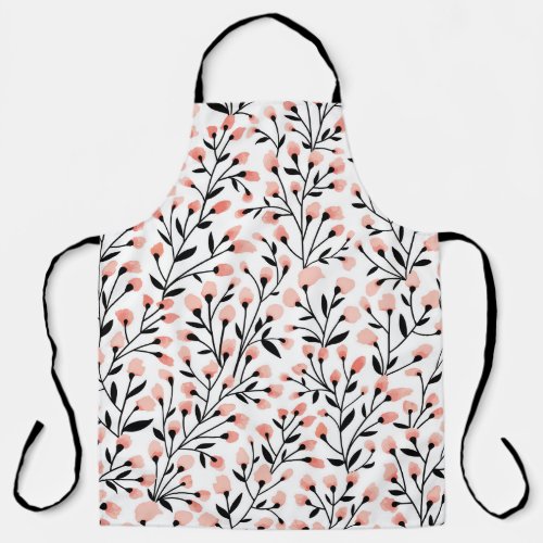 Doodle Flowers Coral Floral Seamless Apron