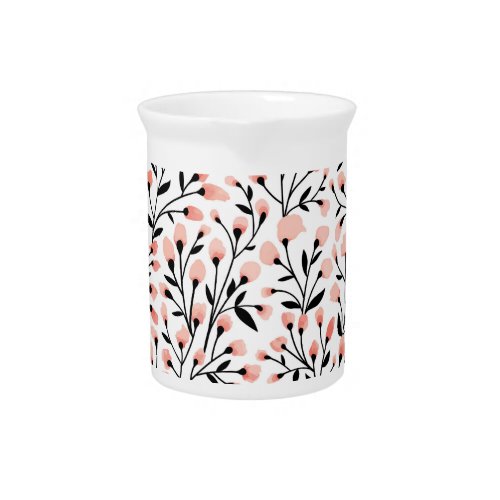 Doodle Flowers Coral Floral Seamless Beverage Pitcher