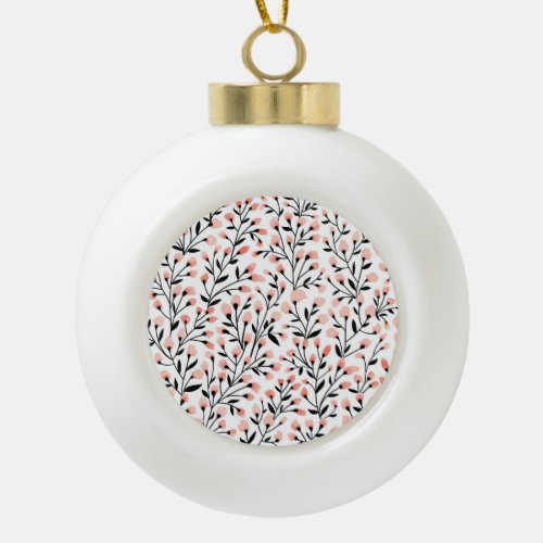 Doodle Flowers Coral Floral Seamless Ceramic Ball Christmas Ornament