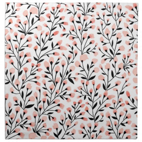 Doodle Flowers Coral Floral Seamless Cloth Napkin