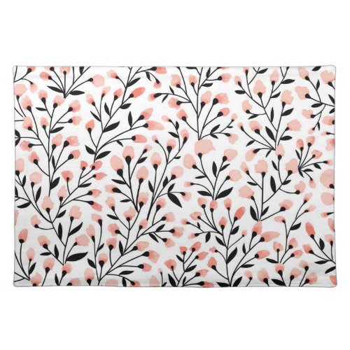 Doodle Flowers Coral Floral Seamless Cloth Placemat
