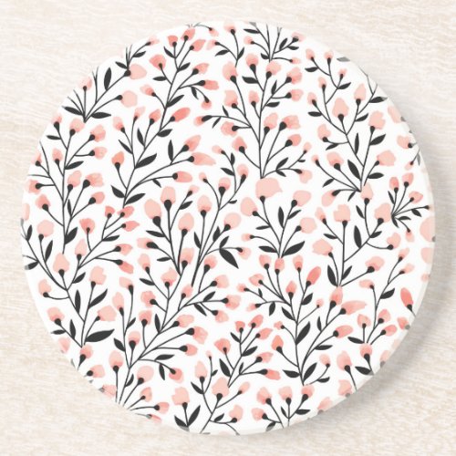 Doodle Flowers Coral Floral Seamless Coaster