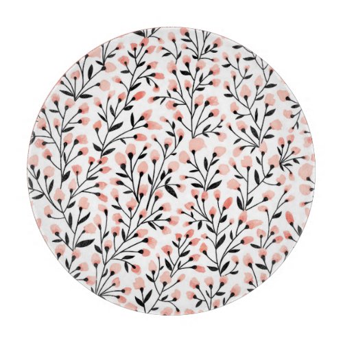 Doodle Flowers Coral Floral Seamless Cutting Board