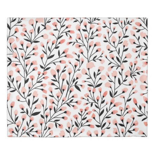 Doodle Flowers Coral Floral Seamless Duvet Cover