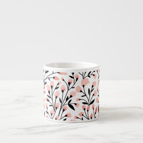 Doodle Flowers Coral Floral Seamless Espresso Cup