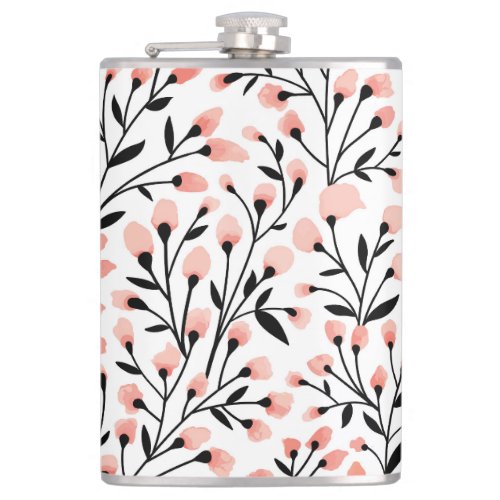 Doodle Flowers Coral Floral Seamless Flask