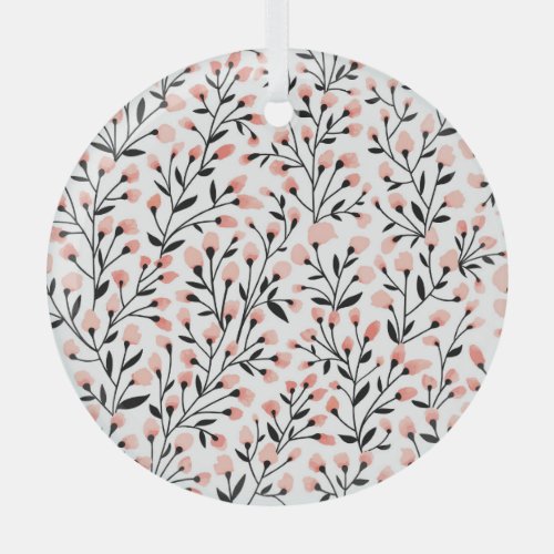 Doodle Flowers Coral Floral Seamless Glass Ornament