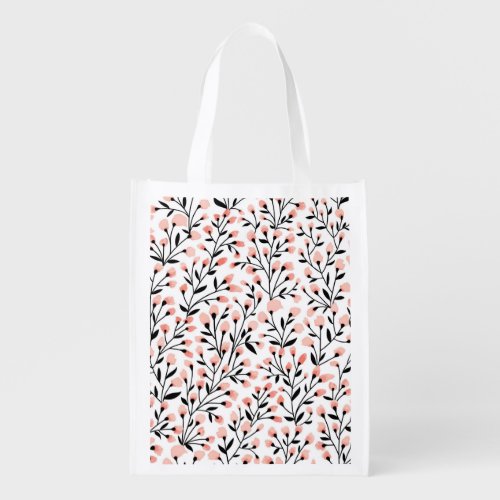 Doodle Flowers Coral Floral Seamless Grocery Bag
