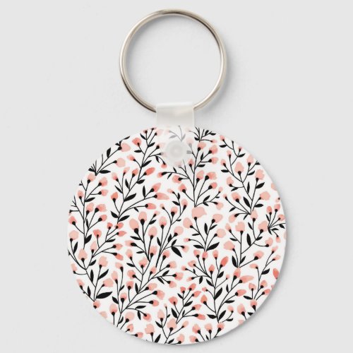 Doodle Flowers Coral Floral Seamless Keychain