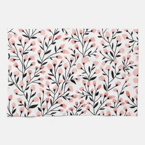 Doodle Flowers Coral Floral Seamless Kitchen Towel