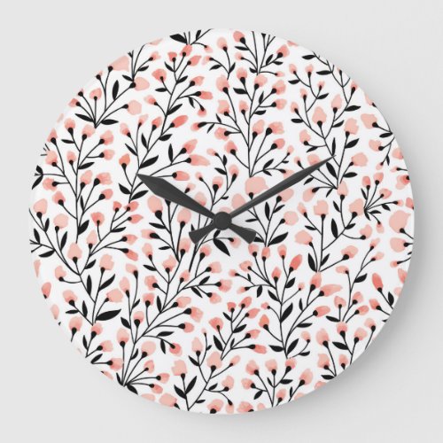 Doodle Flowers Coral Floral Seamless Large Clock