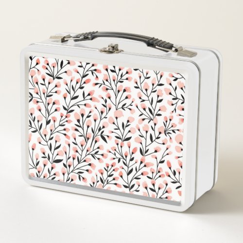 Doodle Flowers Coral Floral Seamless Metal Lunch Box