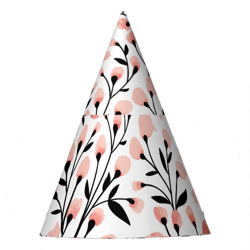 Doodle Flowers Coral Floral Seamless Party Hat