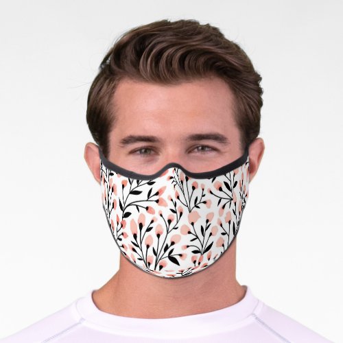 Doodle Flowers Coral Floral Seamless Premium Face Mask