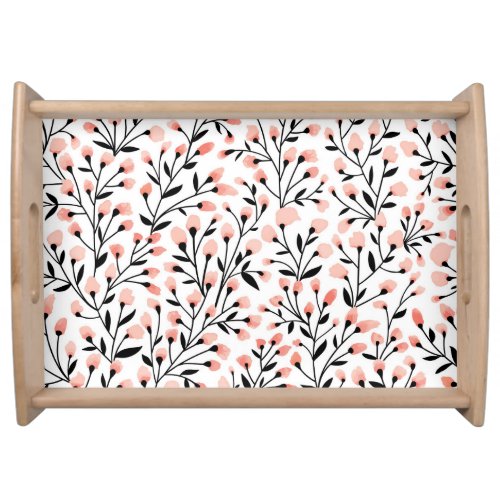 Doodle Flowers Coral Floral Seamless Serving Tray